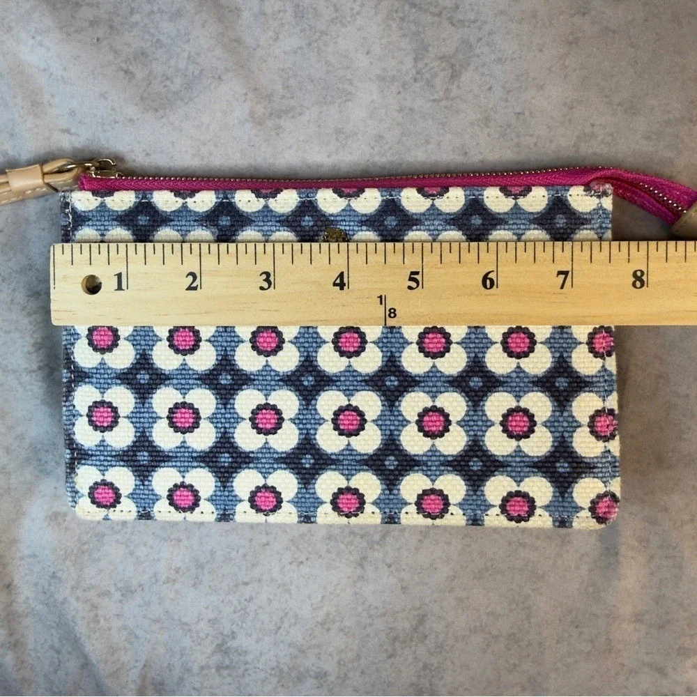 Spartina 449 Floral Wristlet Wallet Blue Pink Cream Linen Leather‎ Small